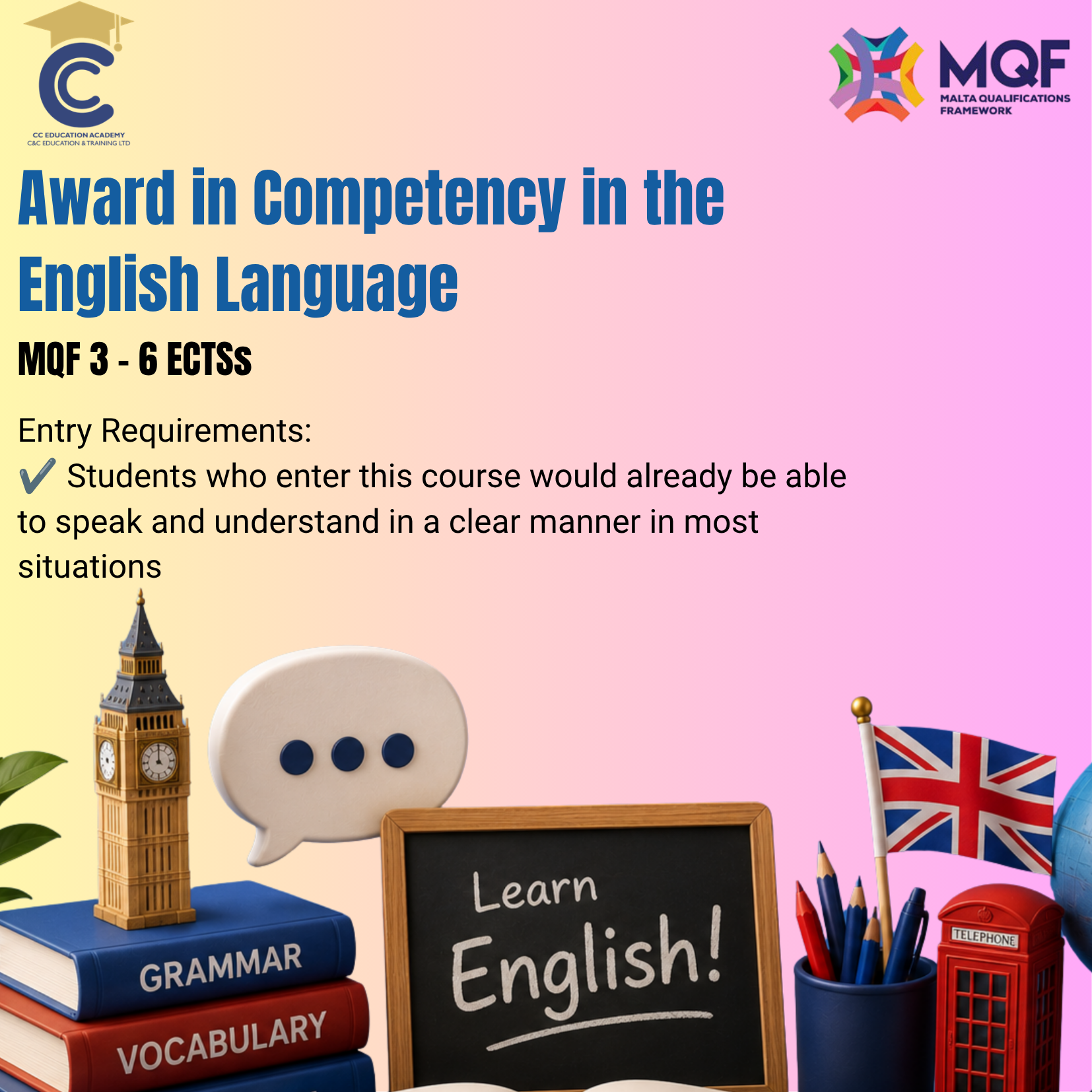 Award in the Competency of the English Language - January Intake